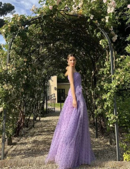 Robes de soirée Weitese pour femmes, robe de bal longue violette, coupe trapèze, sans bretelles, robes de soirée, magasins 