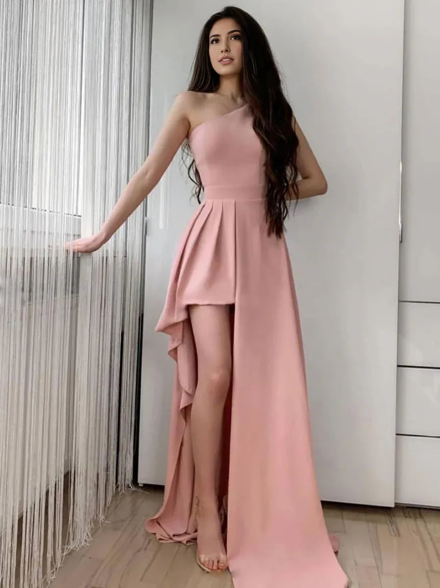 Weitese Formal Women's Dresses Simple Pink One Shoulder Long Prom Dress Pink Evening Dress Prom Dresses Stores