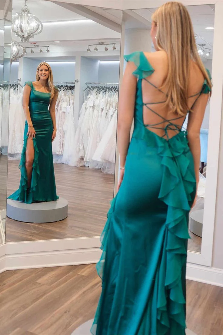 Vestidos formales Weitese, vestido de fiesta largo de sirena con volantes y tirantes verdes, tiendas de vestidos de fiesta, vestidos formales para mujer 