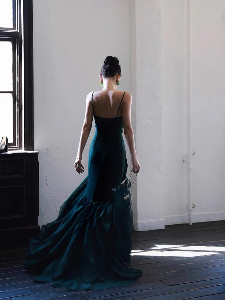 Weitese Formal Women's Dresses A line Dark Green Long Prom Dress Ruffle Formal Evening Gown Prom Dress Store ﻿