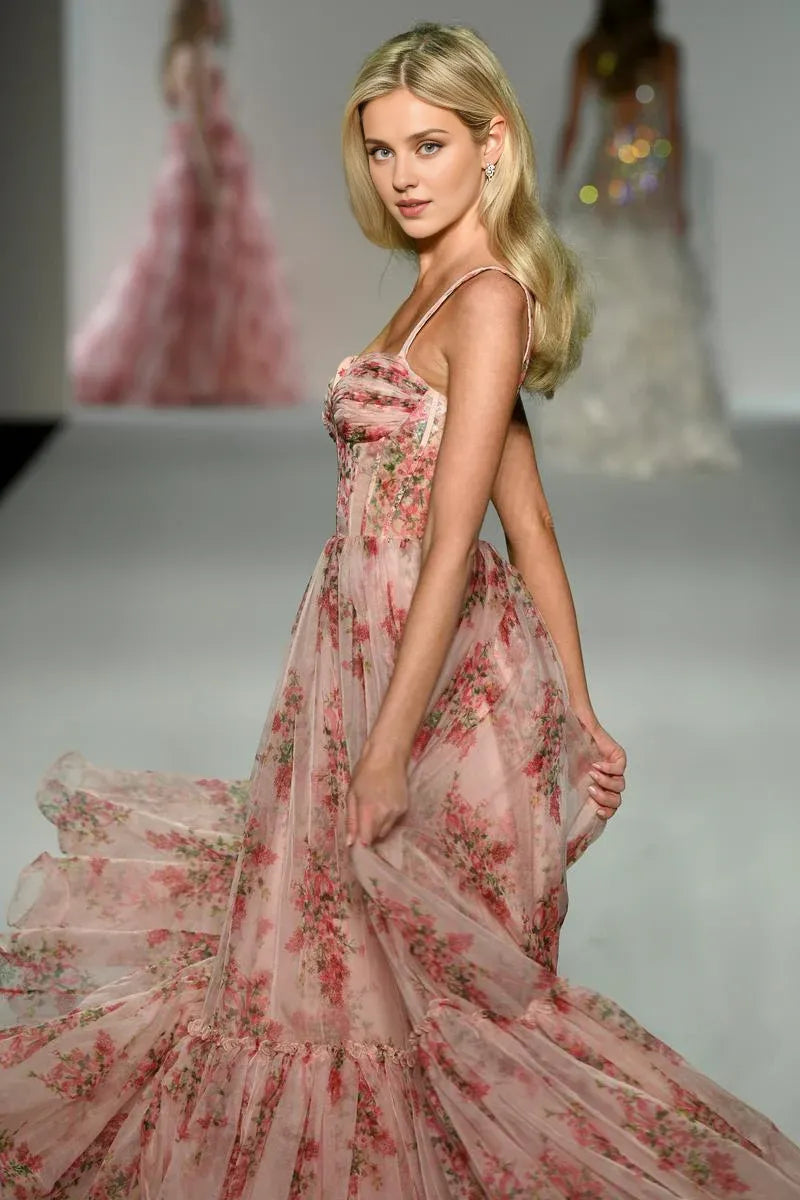 Prom Dress Stores Floral Print Sweetheart Spaghetti Straps Off Shoulder Floor Length Evening Dress Formal Dress Dresses Evening Wear Formal Wear Dresses