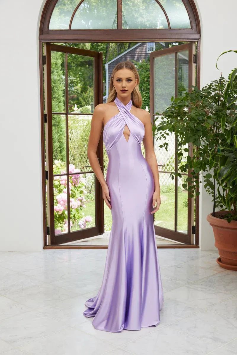 Prom Dress Stores Halter Lilac Backless Sleeveless Prom Dress Floor Length With Train Dresses Evening Wear Formal Wear Dresses ﻿