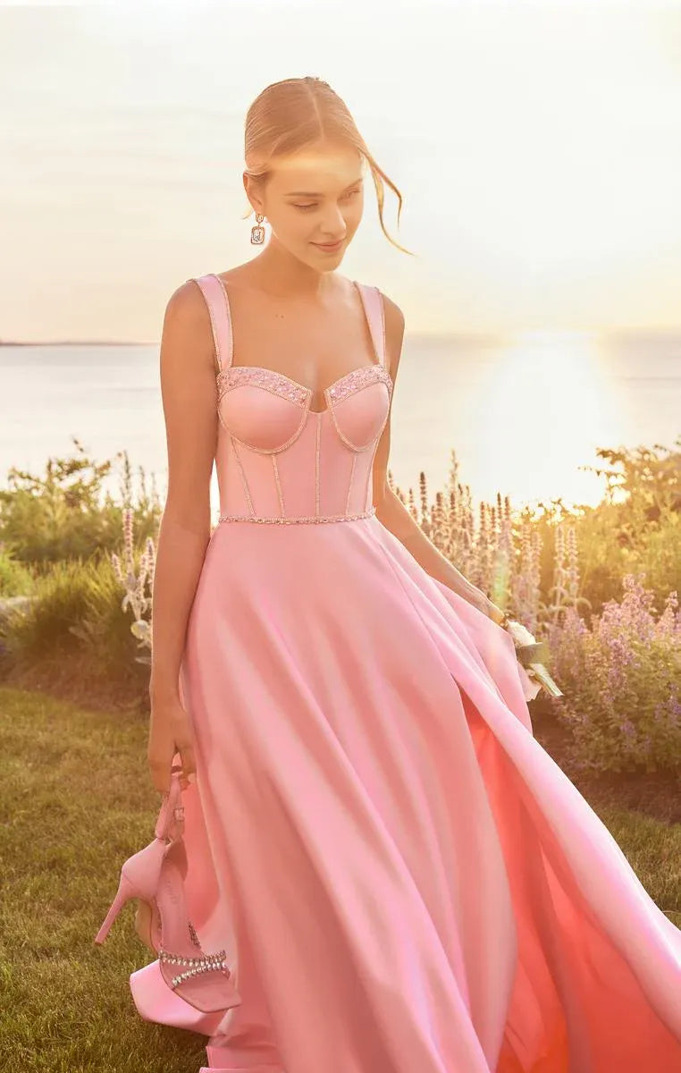Prom Dress Stores Pink Corset Wide Straps Open Back Sleeveless With Hight Slit Floor Length Dresses Evening Wear Formal Wear Dresses