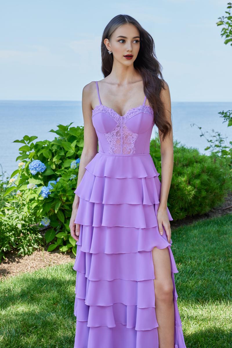 Prom Dress Stores Spaghetti Straps Lilac Sleeveless Ruffle Prom Dress Tiered Floor Length With Slit And Train Dresses Evening Wear Formal Wear Dresses