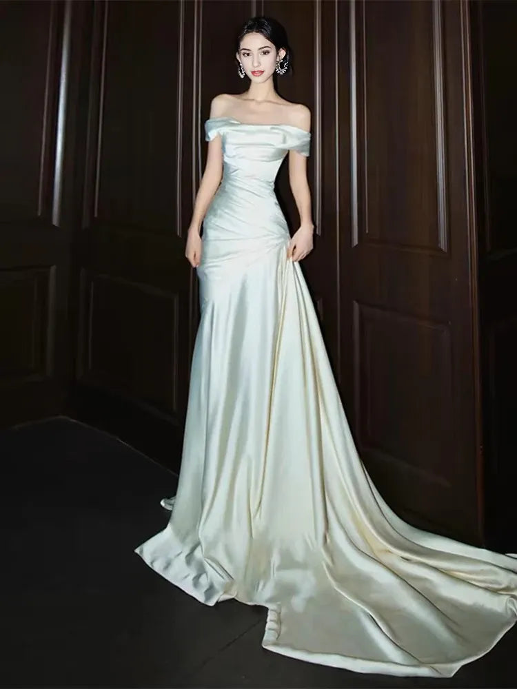 Weitese Formal Women's Dresses Off The Shoulder White Long Prom Dress Wedding Dress Prom Dress Store ﻿