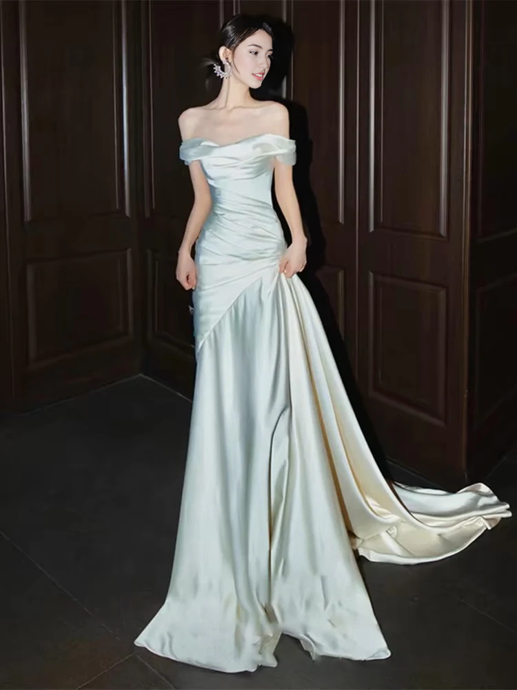 Weitese Formal Women's Dresses Off The Shoulder White Long Prom Dress Wedding Dress Prom Dress Store ﻿