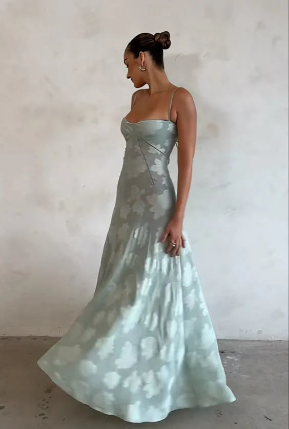 Robe Weitese grande taille, robe de soirée formelle, bleu poussiéreux, bretelles spaghetti, coupe trapèze, longue, robe de bal, robe d'invitée de mariage, robe de soirée, robes de soirée 