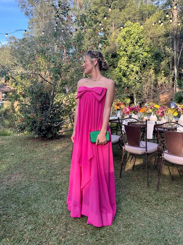Weitese Dress Prom Dress Stores Hot Pink Strapless A-Line Cute Bowknot Long Prom Dress Wedding Guest Dress Party Dress Formal Women's Dresses