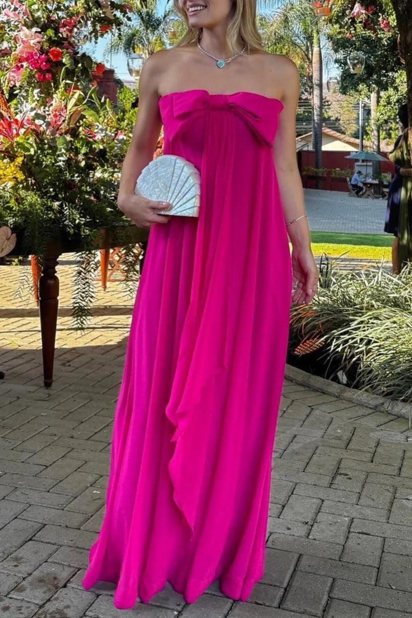 Weitese Dress Prom Dress Stores Hot Pink Strapless A-Line Cute Bowknot Long Prom Dress Wedding Guest Dress Party Dress Formal Women's Dresses