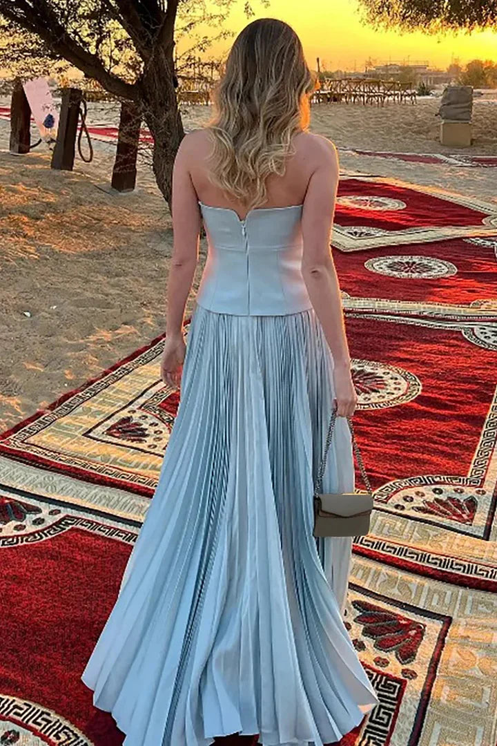 Weitese Dress Prom Dress Stores Light Blue Strapless A-Line Long Prom Dress Wedding Guest Dress Party Dress Formal Women's Dresses