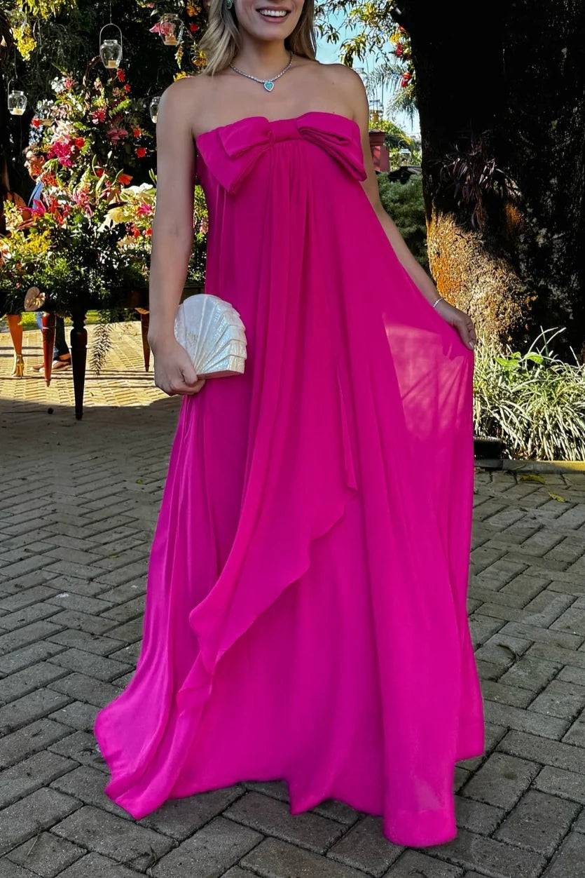 Weitese Dress Prom Dress Stores Hot Pink Strapless A-Line Cute Bowknot Long Prom Dress Wedding Guest Dress Party Dress Formal Women's Dresses