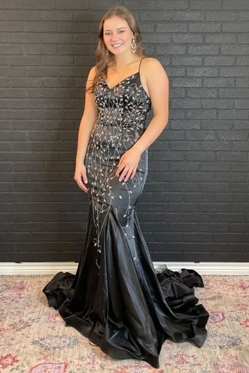 V-Neck Trumpet Long Prom  Dress