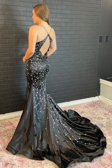 V-Neck Trumpet Long Prom  Dress