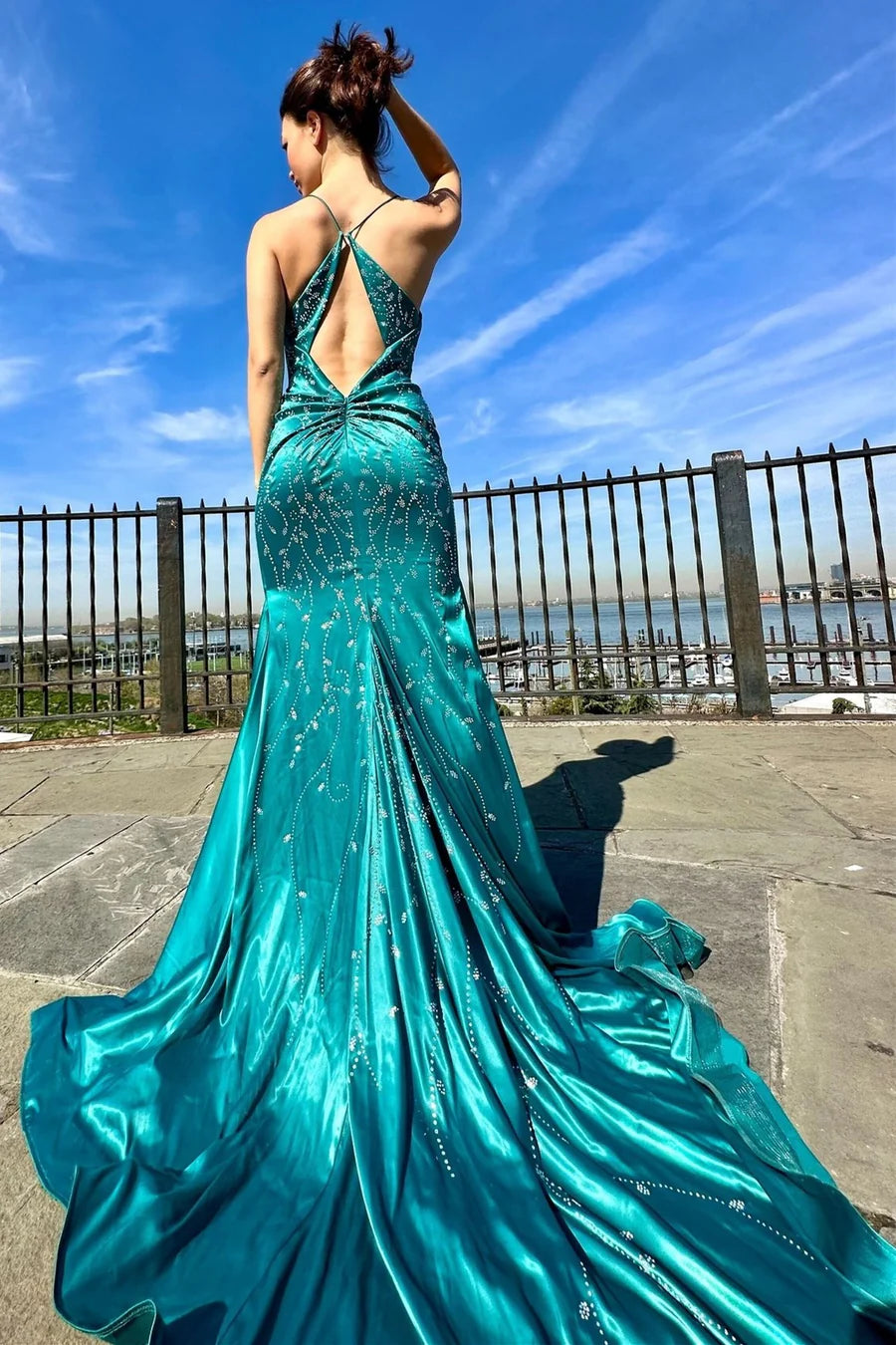 V-Neck Trumpet Long Prom  Dress