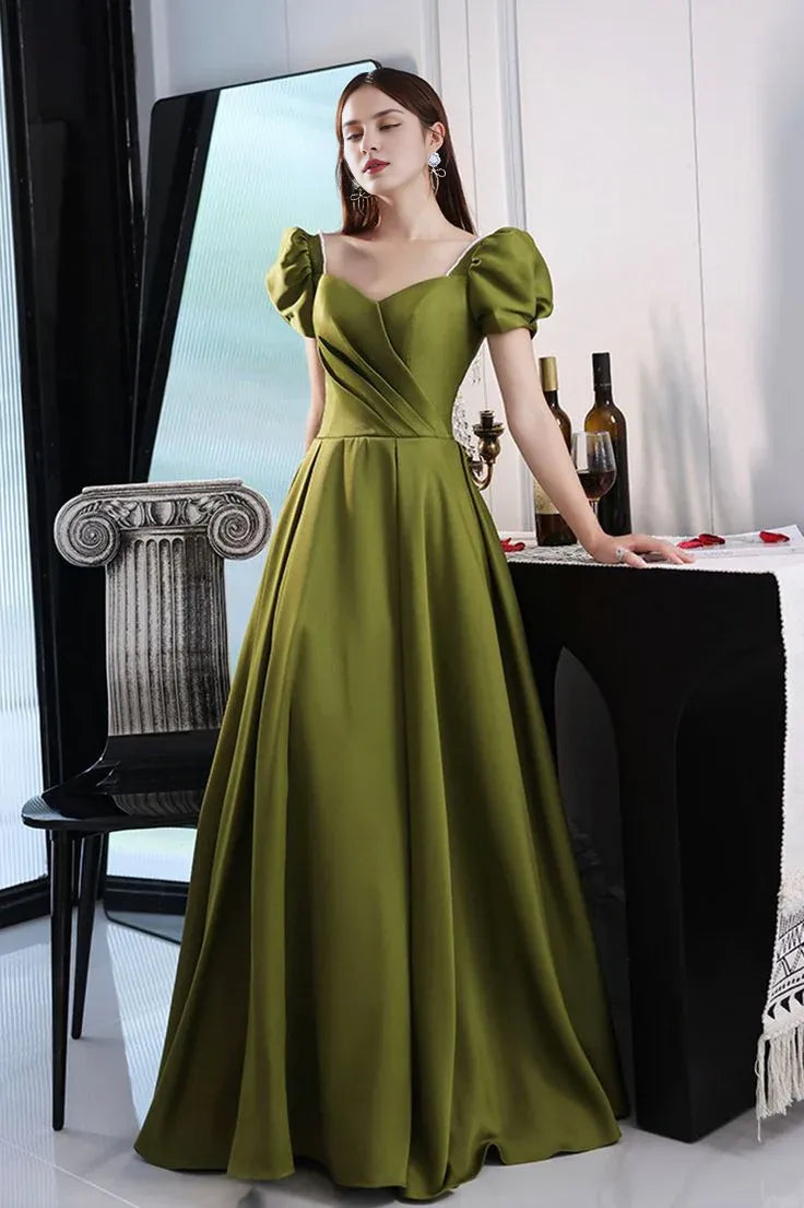 Weitese Dresses Formal Green Satin Long Prom Dresses A-Line Evening Dresses Stores With Prom Dresses