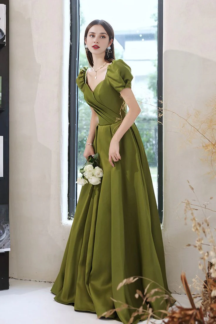 Weitese Dresses Formal Green Satin Long Prom Dresses A-Line Evening Dresses Stores With Prom Dresses