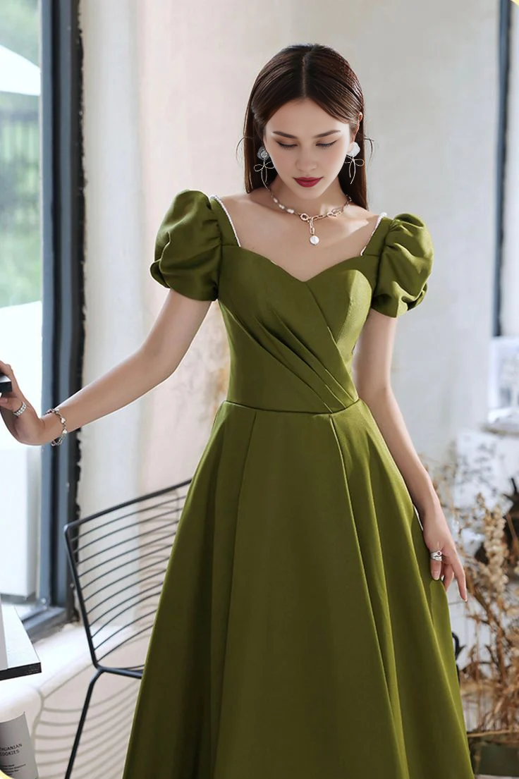 Weitese Dresses Formal Green Satin Long Prom Dresses A-Line Evening Dresses Stores With Prom Dresses