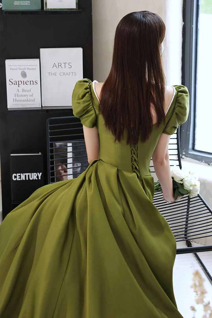 Weitese Dresses Formal Green Satin Long Prom Dresses A-Line Evening Dresses Stores With Prom Dresses