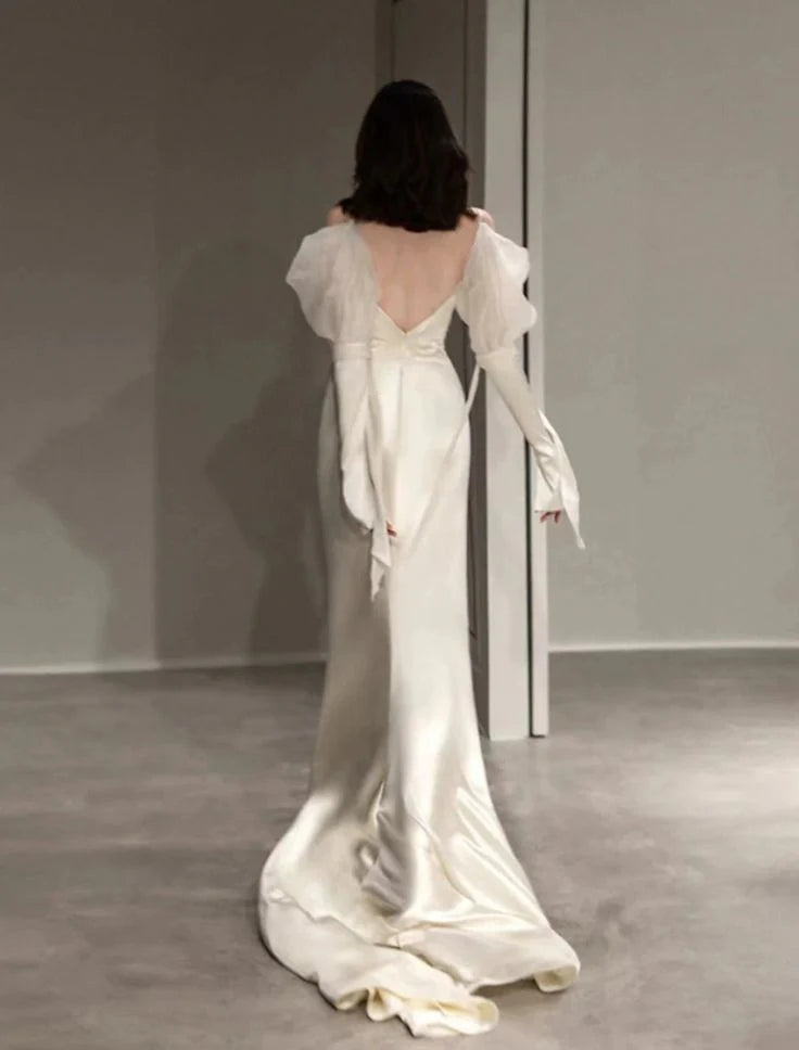 Vestidos formales Weitese, vestido de fiesta largo de sirena con hombros descubiertos y tirantes color marfil, tiendas de vestidos de fiesta, vestidos formales para mujer 