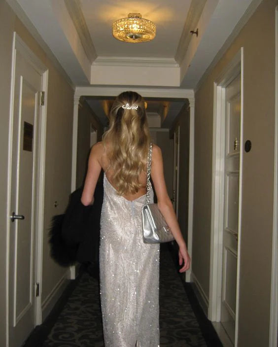 Weitese Formal Wear Dresses Shiny Sliver Halter Long Prom Dress Evening Party Dress Prom Dresses Shops Formal Women's Dresses