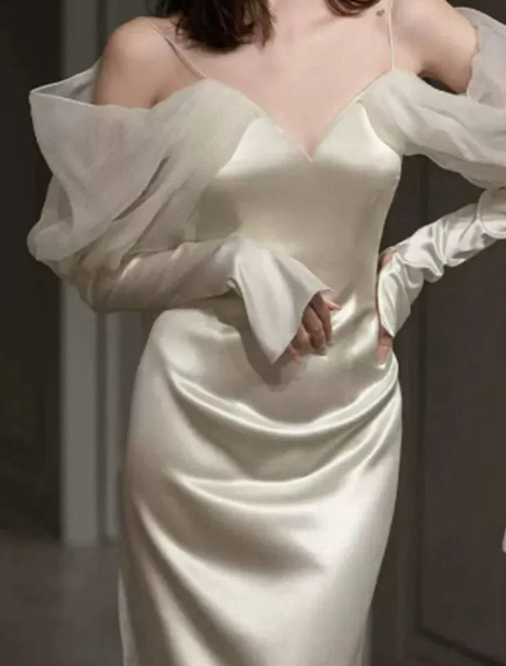 Vestidos formales Weitese, vestido de fiesta largo de sirena con hombros descubiertos y tirantes color marfil, tiendas de vestidos de fiesta, vestidos formales para mujer 