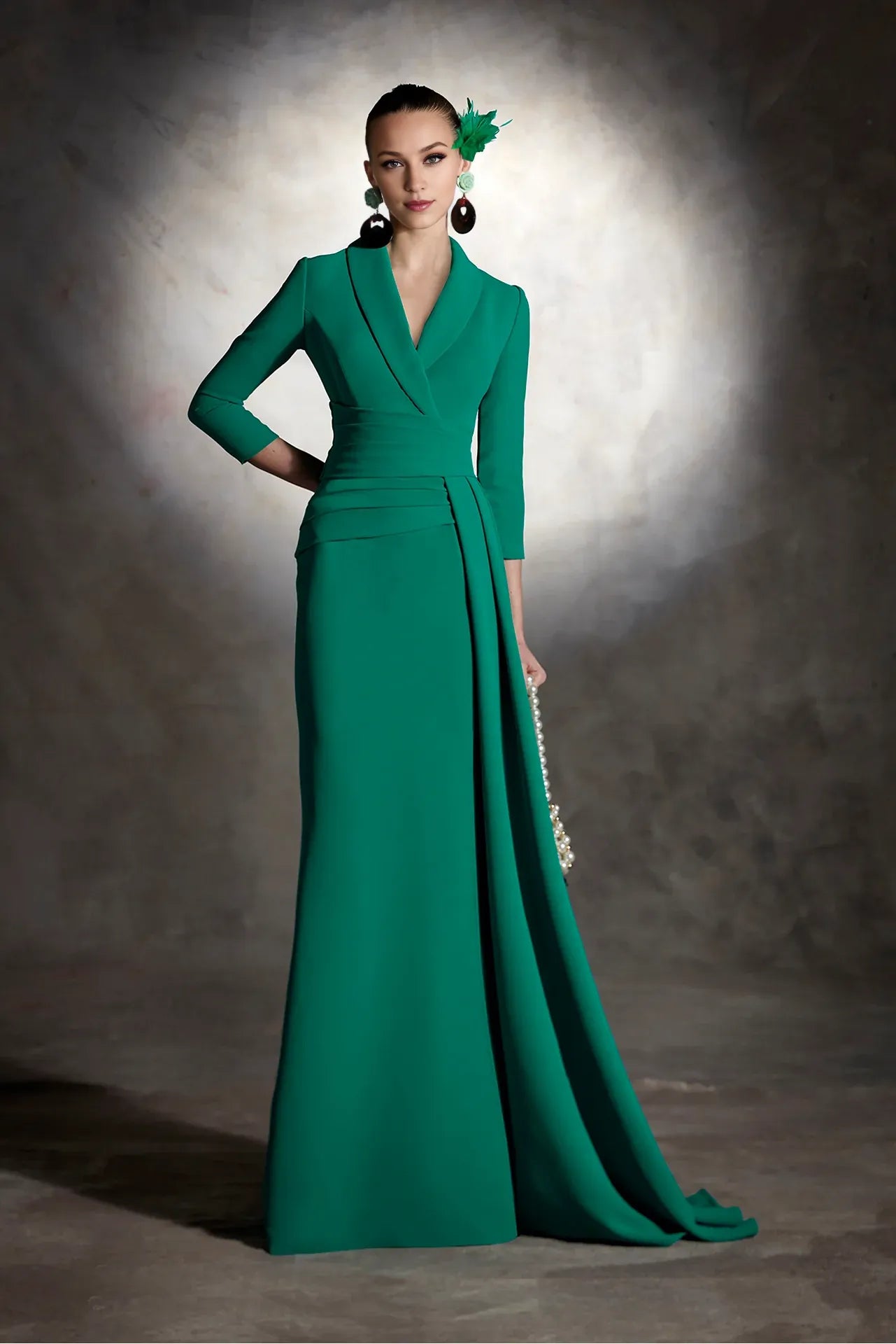 Prom Dresses Stores Mermaid V Neck Elegant 3/4 Long Sleeves Floor Length Prom Dress Formal Women's Dresses