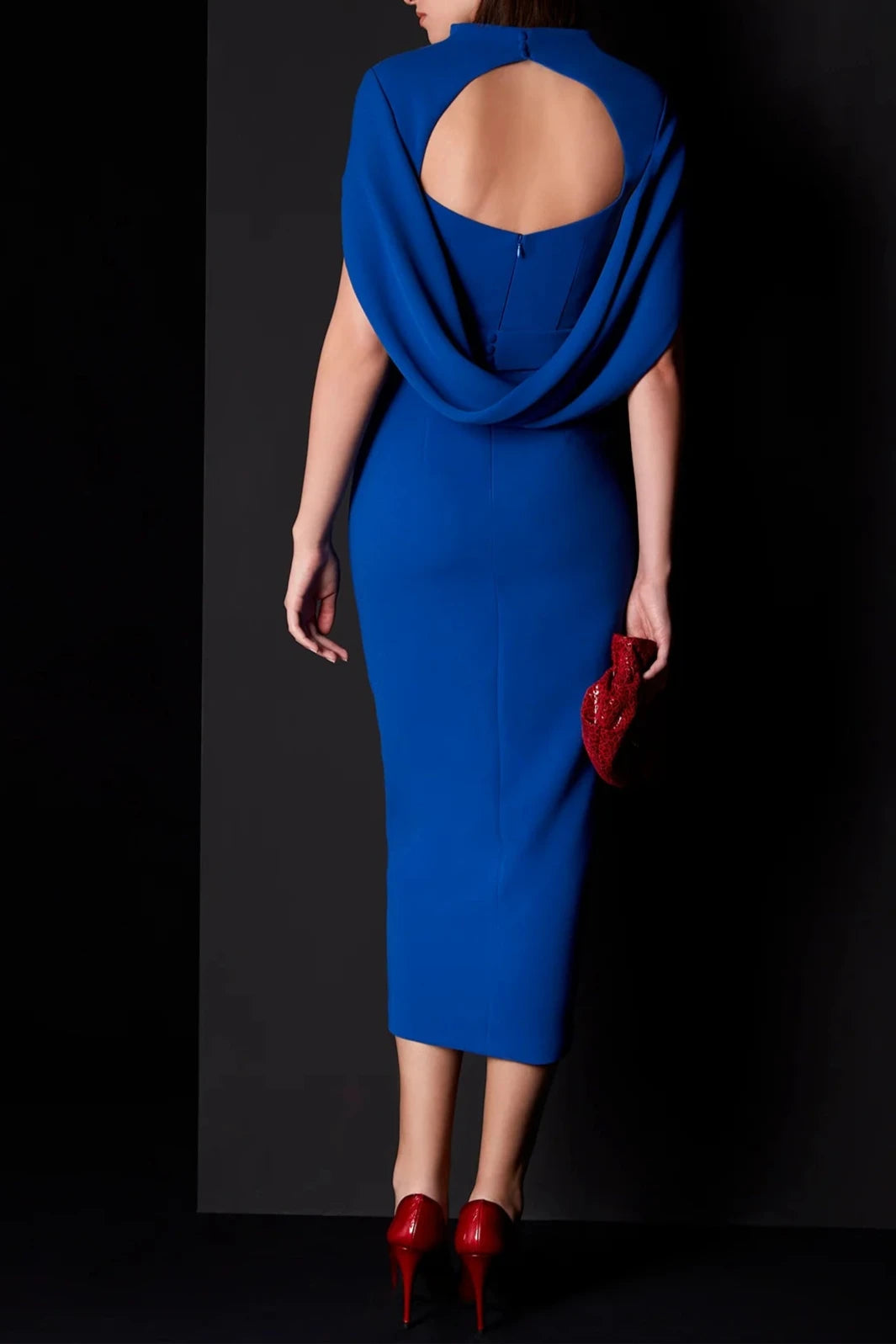 Prom Dresses Stores Midi-Length Cocktail Dress with V-Neckline and Peplum Detail Ruffle Prom Dress Formal Women's Dresses