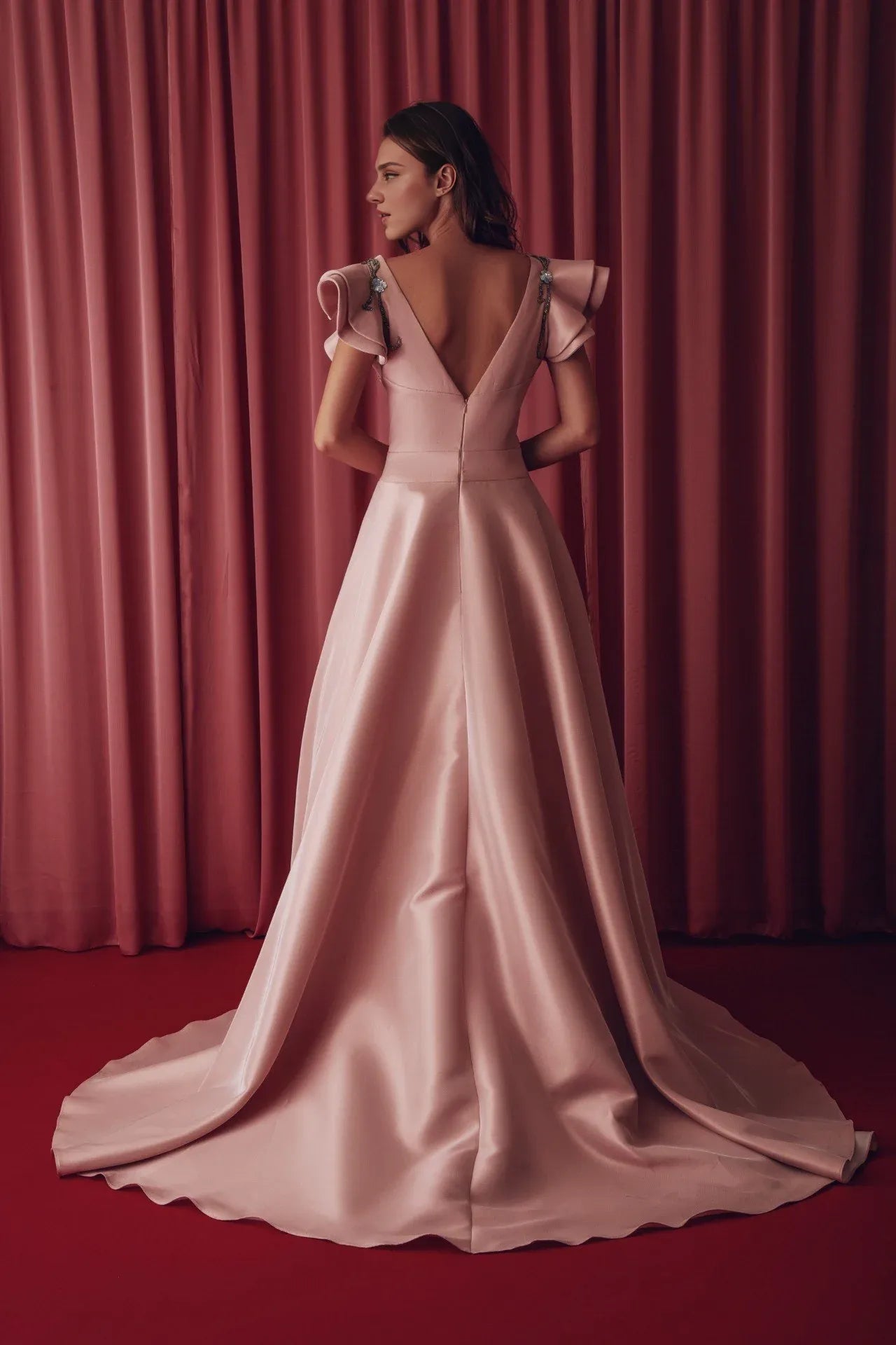 Prom Dresses Stores Sleeveless A-line Ruffled Cap Sleeves Colorful Floral Embroidery Pink Backless Prom Dress Formal Women's Dresses