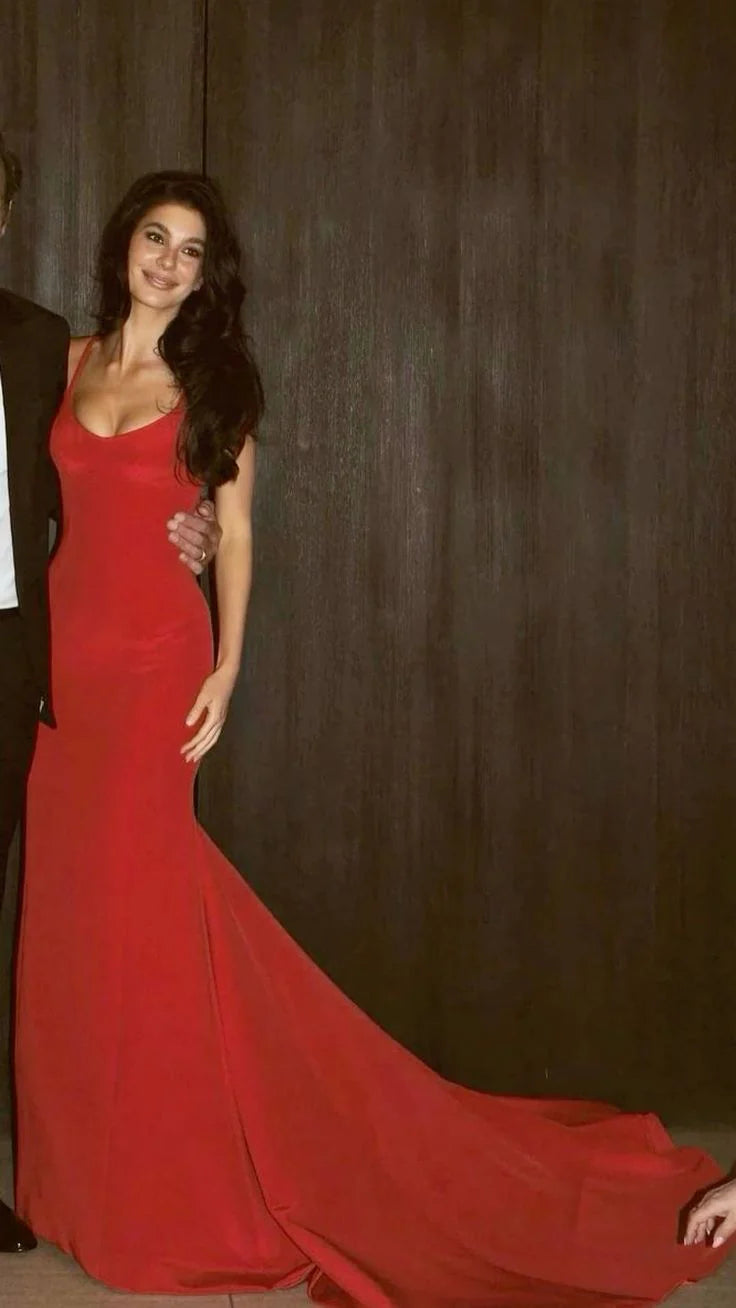 Weitese Dress Prom Dress Stores Charming Red Spaghetti Straps Mermaid Long Prom Gown with Train Party Dress Formal Wear Dresses