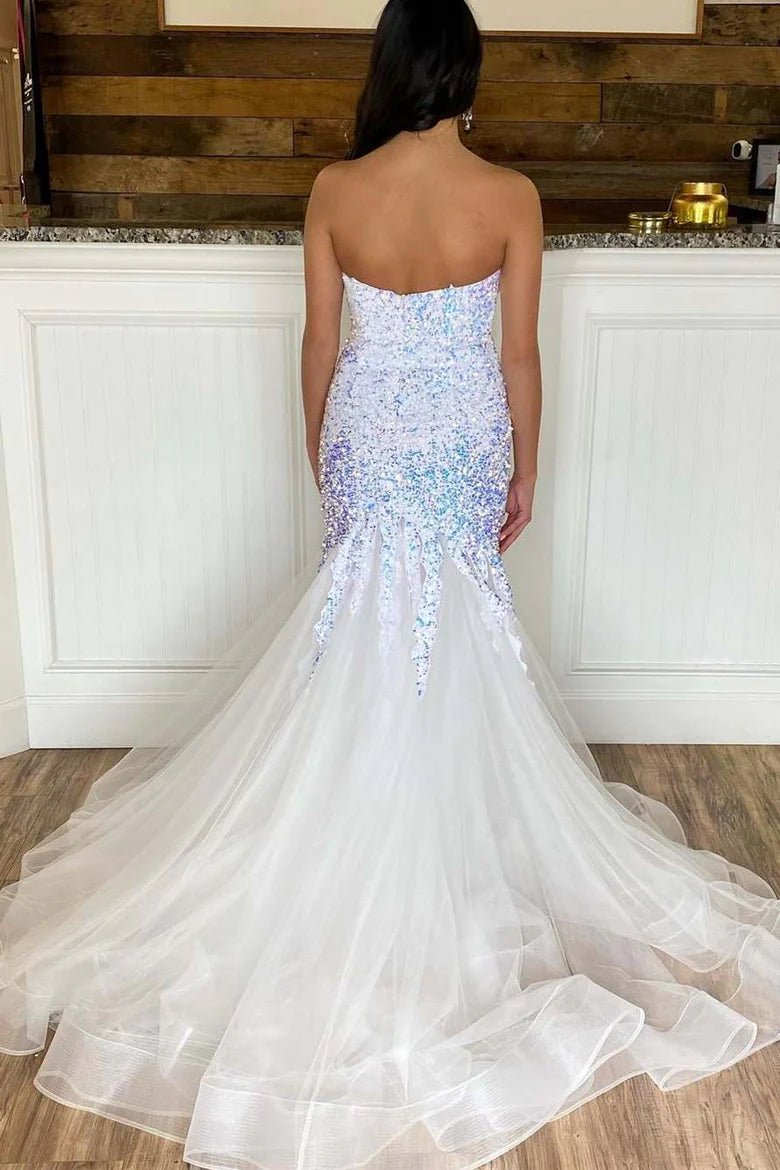 Vestido de fiesta largo de trompeta con lentejuelas y escote corazón