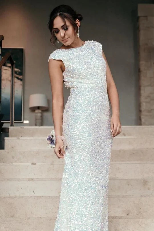 Vestido de fiesta largo con lentejuelas de sirena