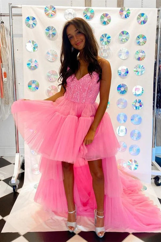 High Low Straps Prom Dress