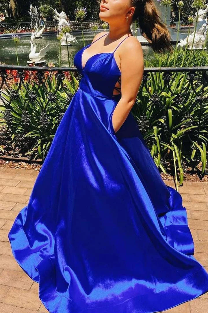 Backless Spaghetti Straps Simple Empire Long Prom Dress With Train