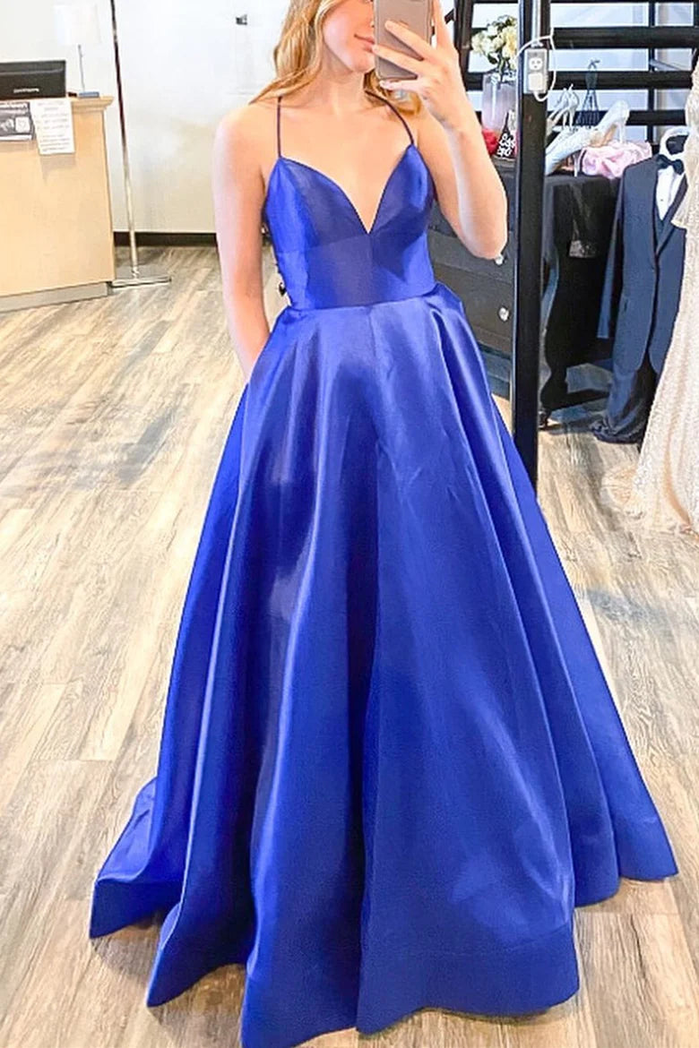 Backless Spaghetti Straps Simple Empire Long Prom Dress With Train