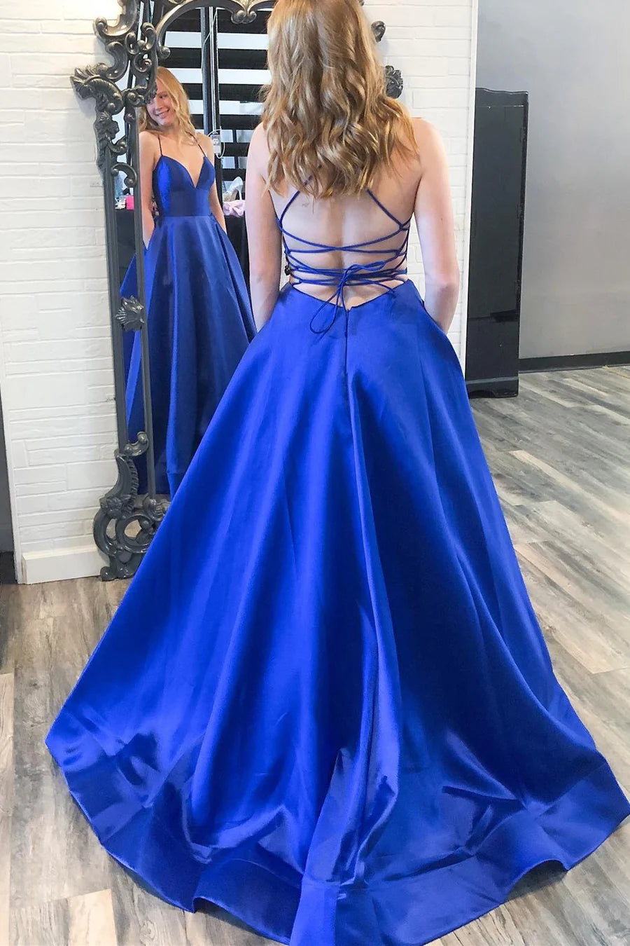 Backless Spaghetti Straps Simple Empire Long Prom Dress With Train