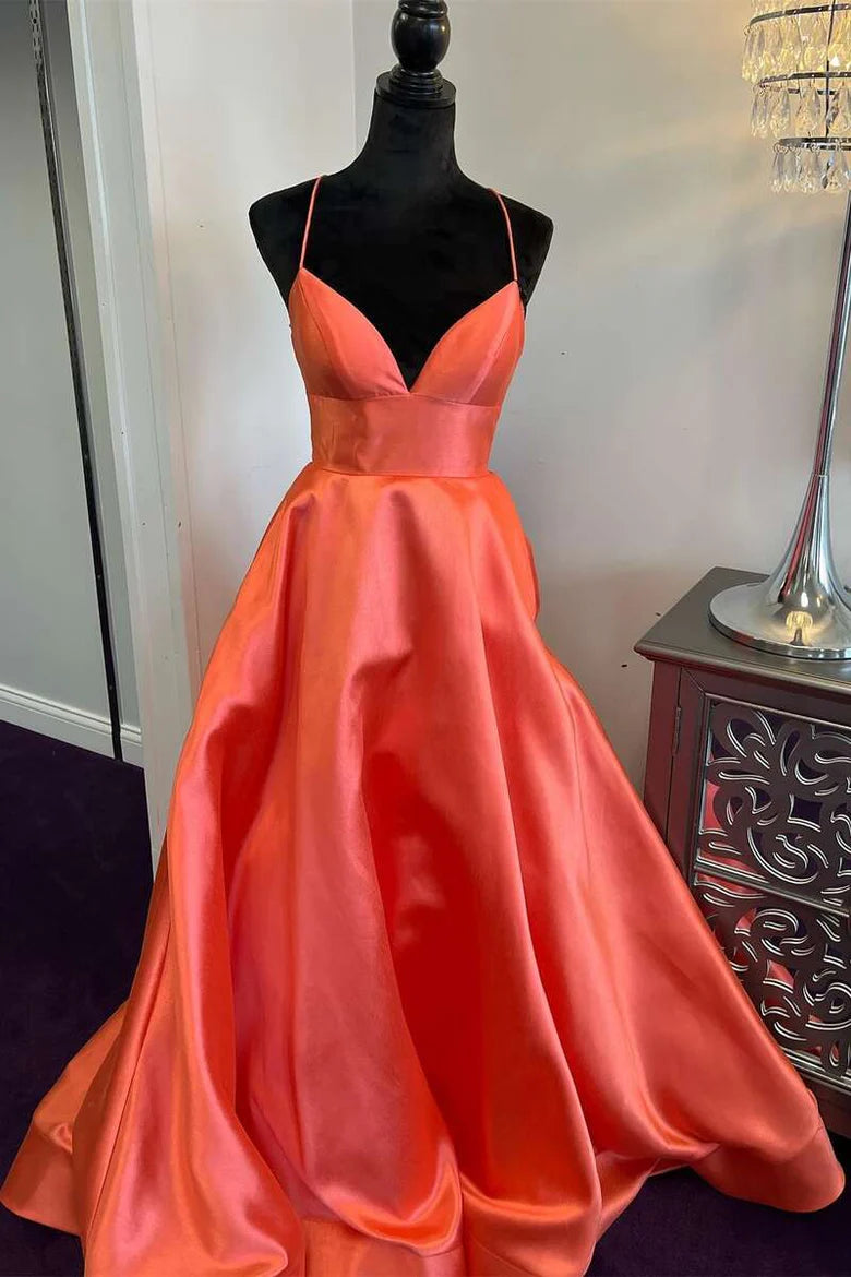 Backless Spaghetti Straps Simple Empire Long Prom Dress With Train