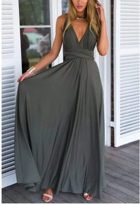 A line Floor Length Sleeveless Open Back Prom Dresses