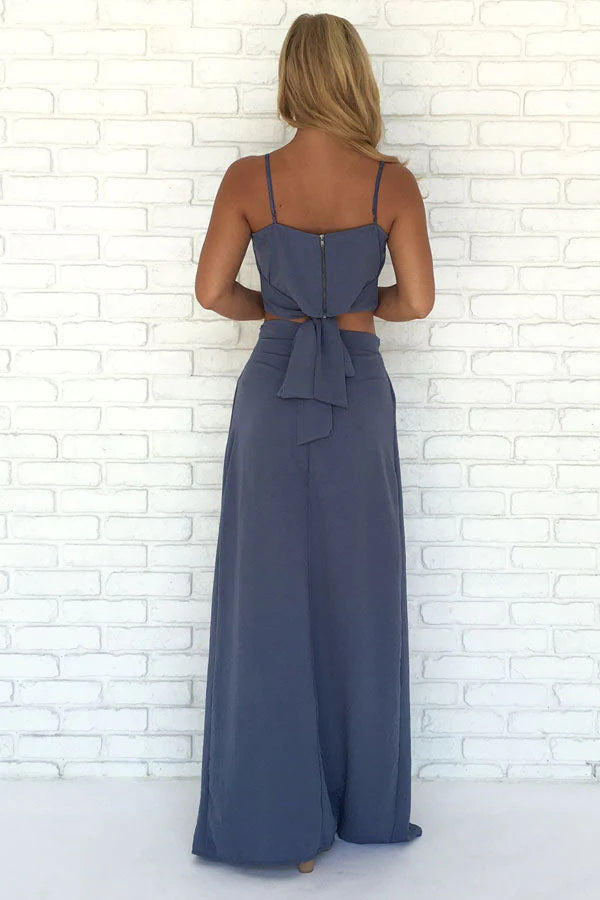 Robe de bal trapèze deux pièces longueur au sol avec fente latérale