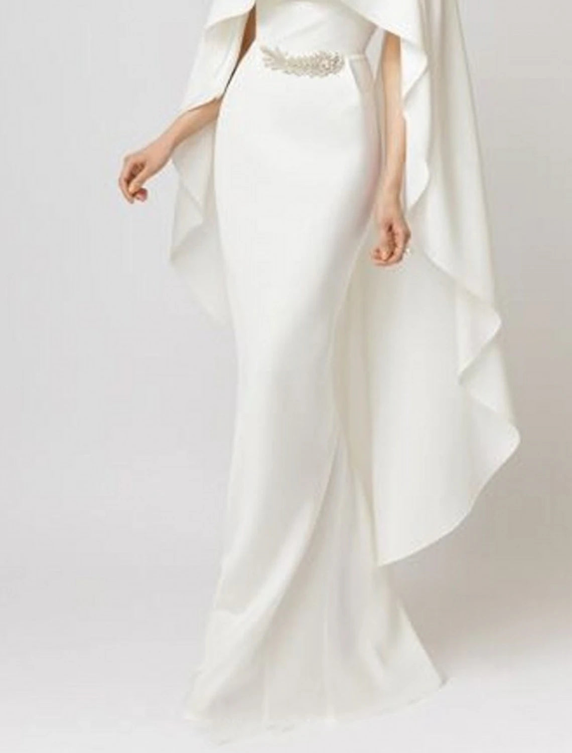 Mermaid / Trumpet Evening Gown Elegant Dress Formal Wedding Guest Floor Length Sleeveless Jewel Neck Capes Stretch Chiffon