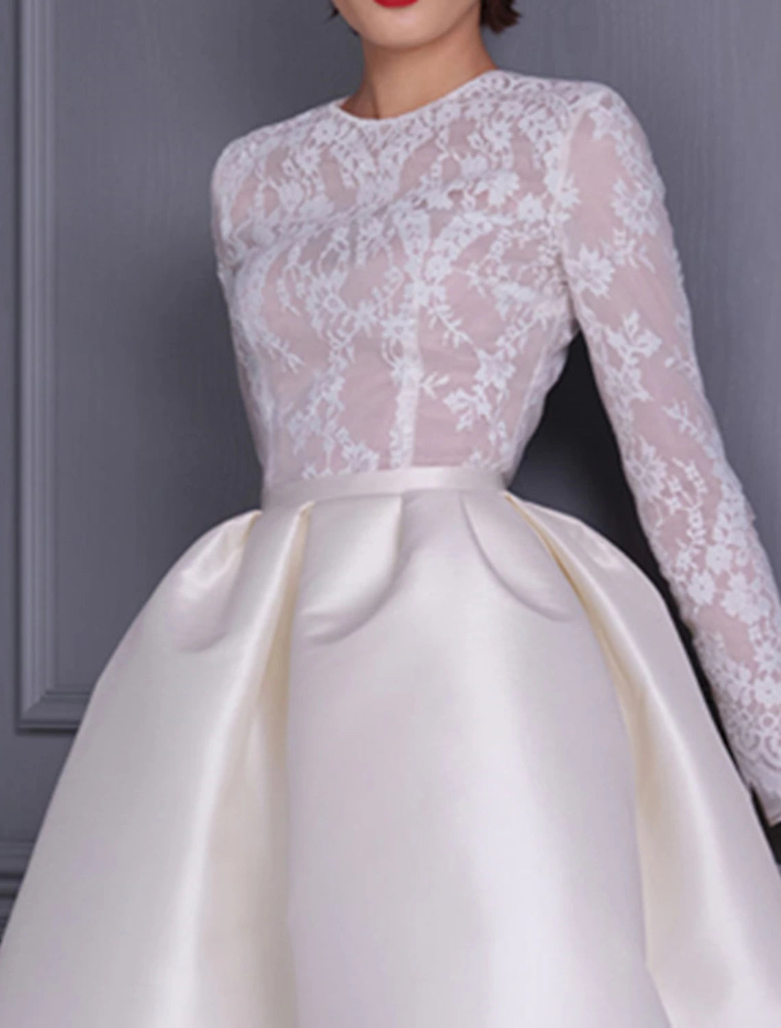 A-Line Cocktail Evening Dresses Elegant Dress Wedding Party Birthday Knee Length Long Sleeve Jewel Neck Fall Wedding Guest Satin