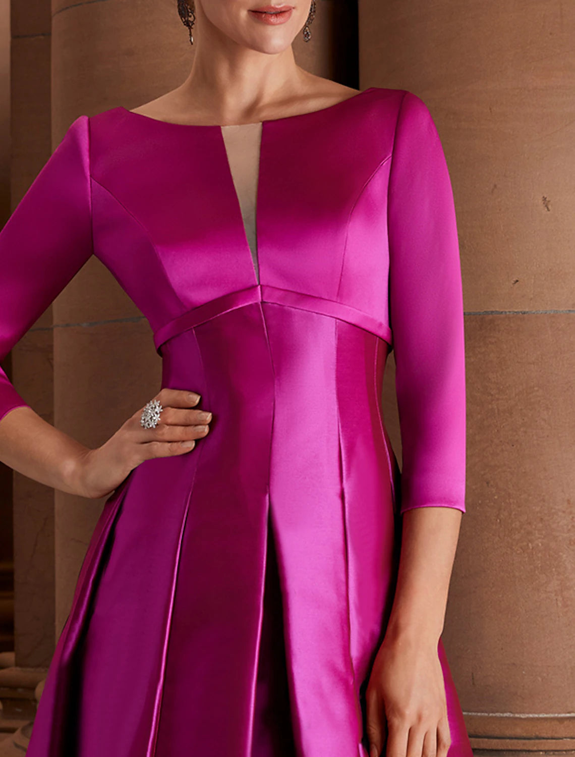 A-Line Cocktail Evening Dresses Minimalist Dress Party Dress Wedding Guest Tea Length 3/4 Length Sleeve Jewel Neck Fall Wedding Guest Satin