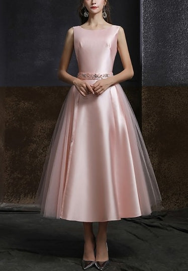 A-line Satin Wedding Formal Party Evening Sleeveless Dress