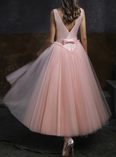 A-line Satin Wedding Formal Party Evening Sleeveless Dress