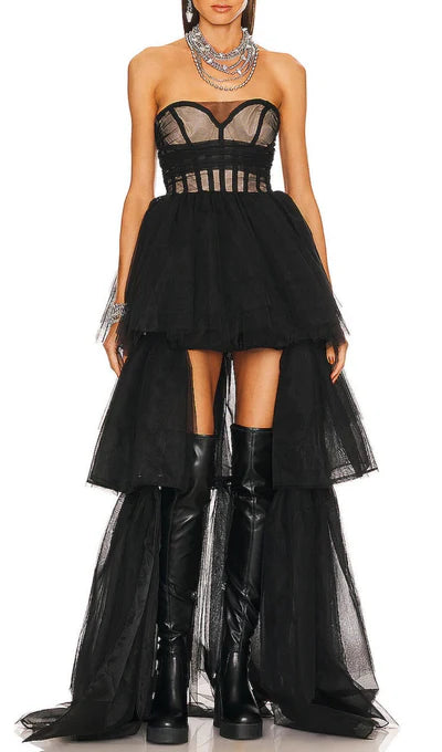 Off The Shoulder Strapless Corset Top Tulle Prom Dress