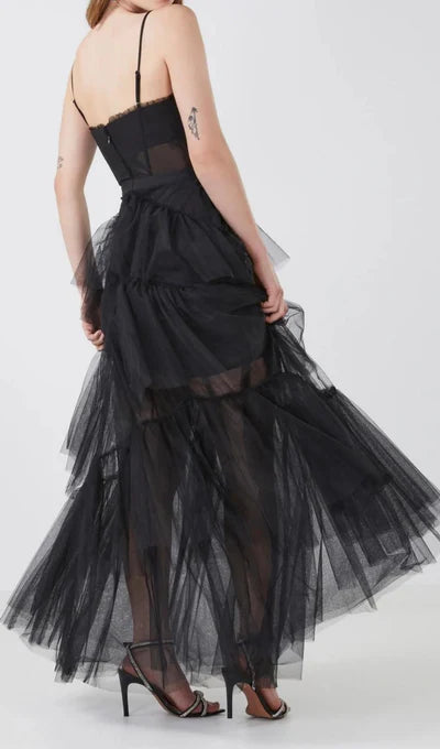 Spaghetti Straps Multi Layer Tiered Ruffle Floor Length Tulle Evening Prom Dress