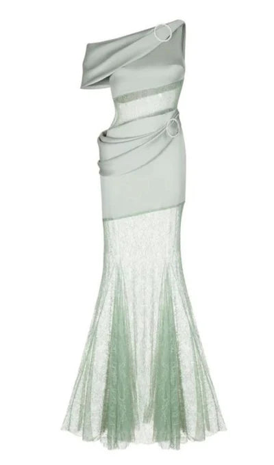 One Shoulder Lace Cutout Waist Prom Dress