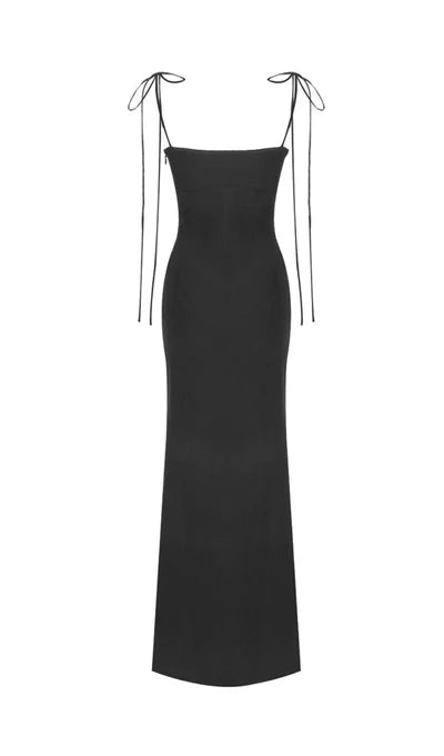 Vestido de fiesta de satén con lazo, sin tirantes y corte en A