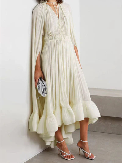 A-line Pleated Long Sleeved Prom Dress