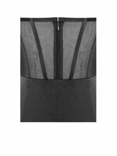 Vestido de fiesta con corsé de encaje satinado y abertura lateral