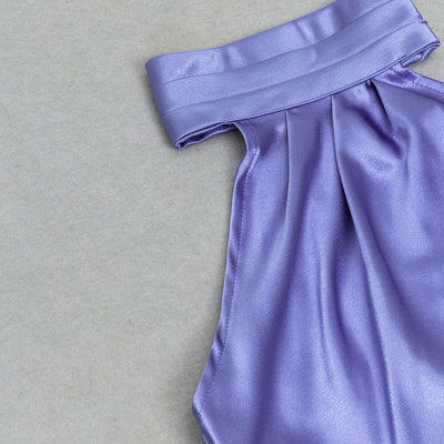 Vestido de fiesta de satén con cuello halter sin mangas